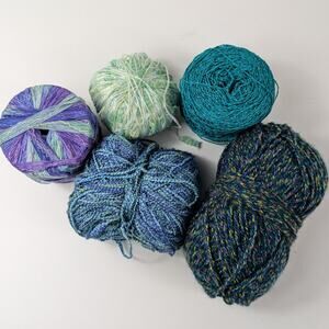 Blue Teal  Fiber Lot Bundle Specialty Yarn Thread Craft Knit Crochet Embroider
